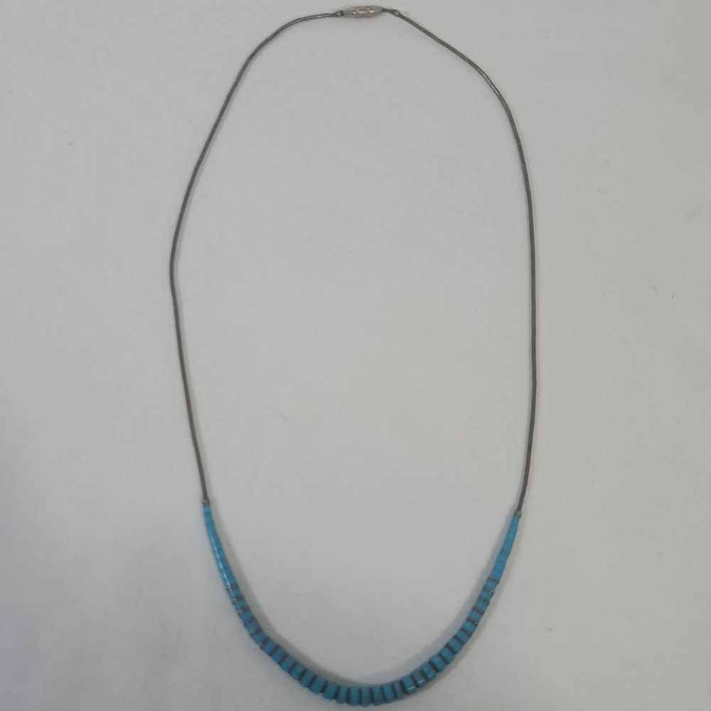 Native American Navajo Graduated Beaded Turquoise Heishi Necklace